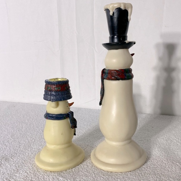 Vintage Snowmen Couple Candlesticks Candle Holders Winter Christmas Festive - Picture 5 of 9